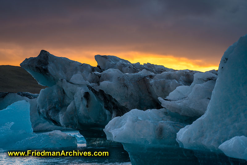 icebergs,ice,glacier,bay,sunset,blue,scenic,ocean,iceland,